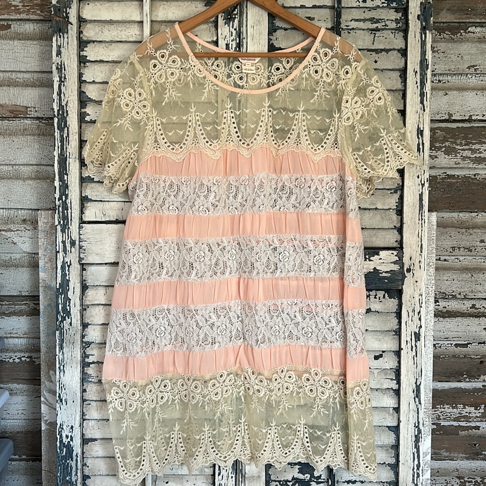 Sundance Lace In Bloom Peach Lace Tunic Top, Sz XL